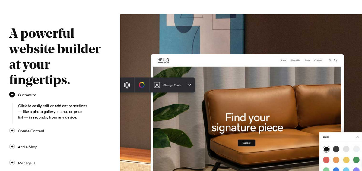 GoDaddy click and drag editor